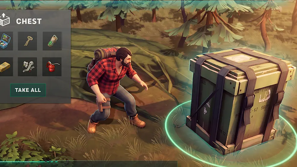 Last Day on Earth: Survival — a character opening a loot chest in a clearing